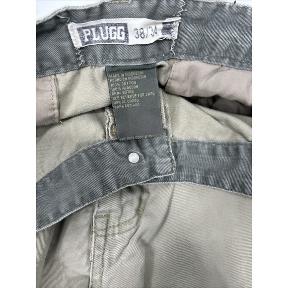 Vtg Y2k Plugg Cargo Pants Beige Khaki 38x34 Skater Baggy Jnco Big Pockets READ - Picture 6 of 10